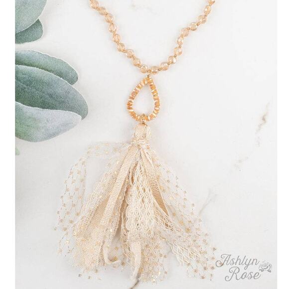 Southern Grace Jewelry - So in Style Beaded Necklace with Teardrop Pendant and Lace Tassel